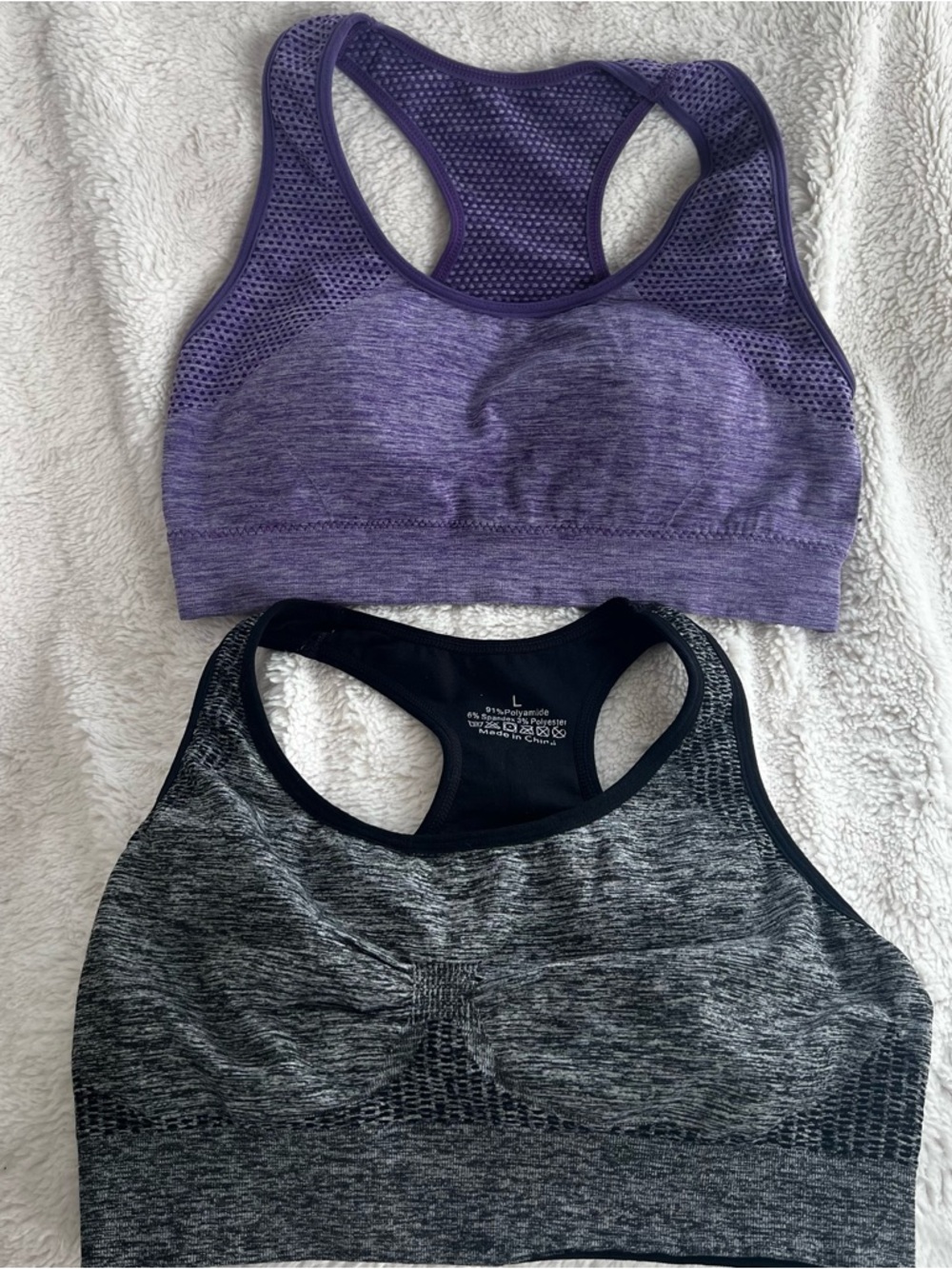 Purple & Charcoal Heather Seamless Racerback Sports Bras Set